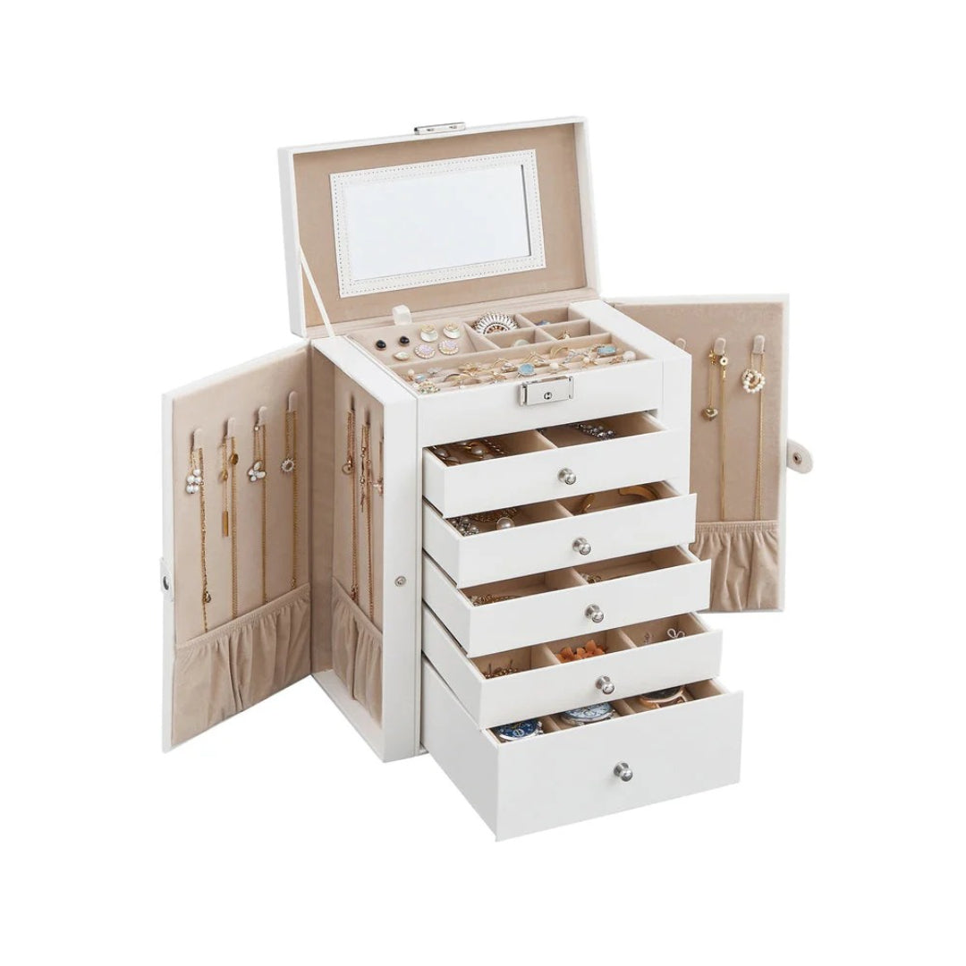 Large Jewelry Box Organizer 6 Tier With Drawers Mirror And Lock – product view 2 | Ridgefield Furniture