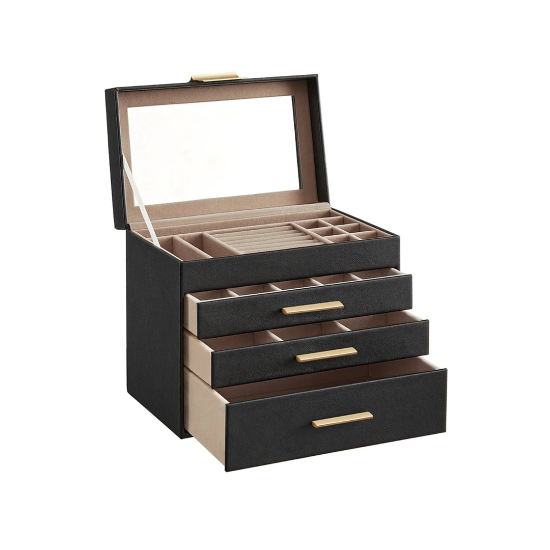 Large Jewelry Box With Glass Lid 4 Or 6 Layer Organizer – product view 2 | Ridgefield Furniture