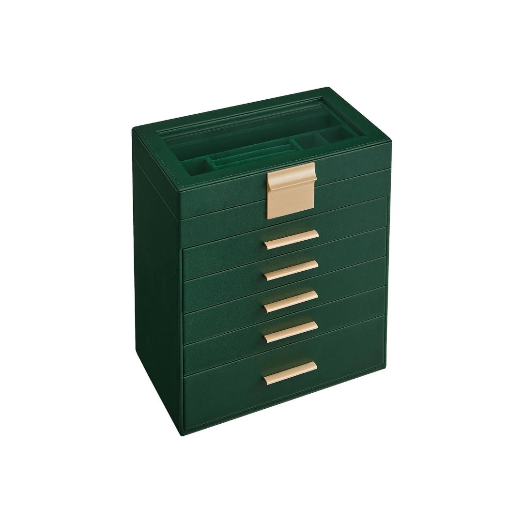 Large Jewelry Box With Glass Lid 4 Or 6 Layer Organizer – product view 9 | Ridgefield Furniture