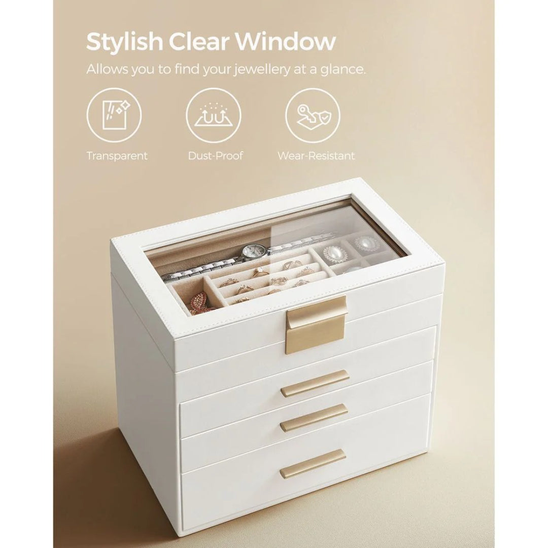 Large Jewelry Box With Glass Lid 4 Or 6 Layer Organizer – product view 15 | Ridgefield Furniture