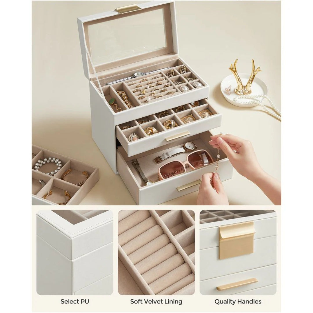 Large Jewelry Box With Glass Lid 4 Or 6 Layer Organizer – product view 16 | Ridgefield Furniture