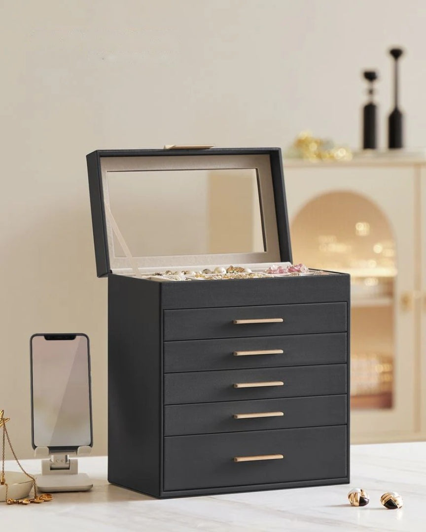 Large Jewelry Box With Glass Lid 4 Or 6 Layer Organizer – product view 24 | Ridgefield Furniture
