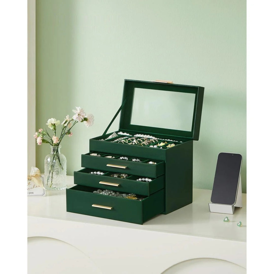Large Jewelry Box With Glass Lid 4 Or 6 Layer Organizer – product view 26 | Ridgefield Furniture