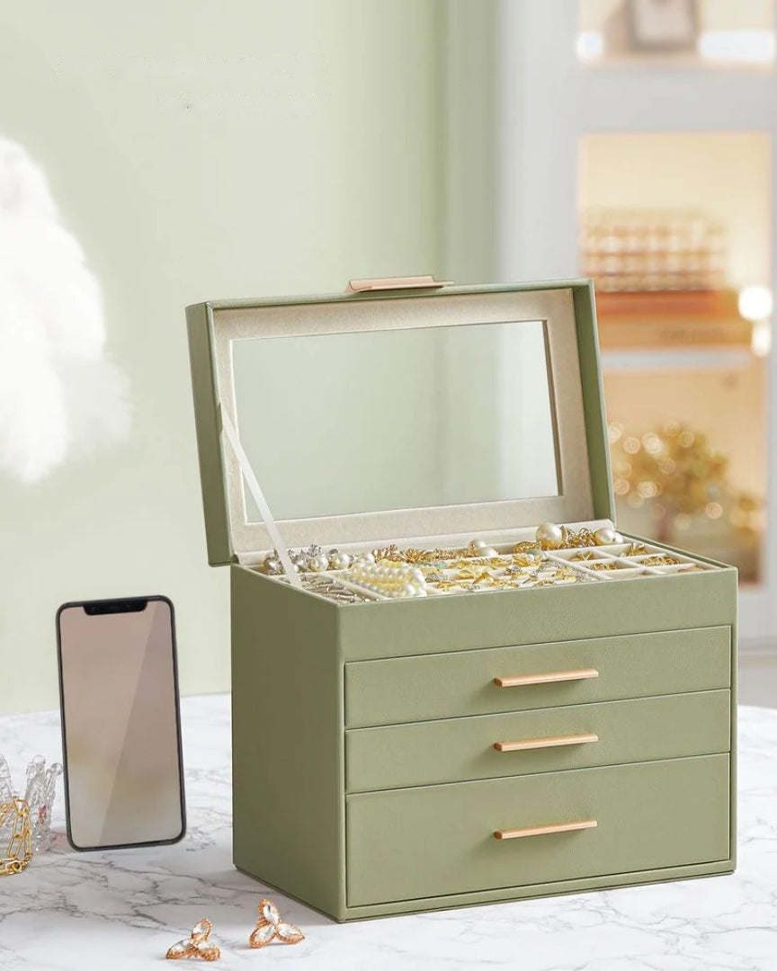 Large Jewelry Box With Glass Lid 4 Or 6 Layer Organizer – product view 31 | Ridgefield Furniture