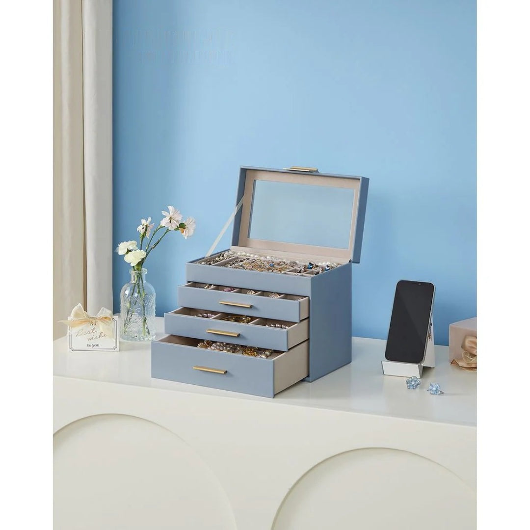 Large Jewelry Box With Glass Lid 4 Or 6 Layer Organizer – product view 32 | Ridgefield Furniture