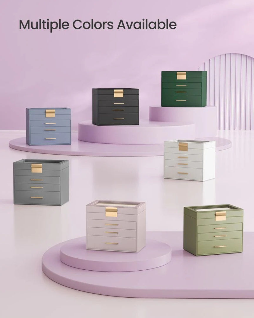 Large Jewelry Box With Glass Lid 4 Or 6 Layer Organizer – product view 35 | Ridgefield Furniture