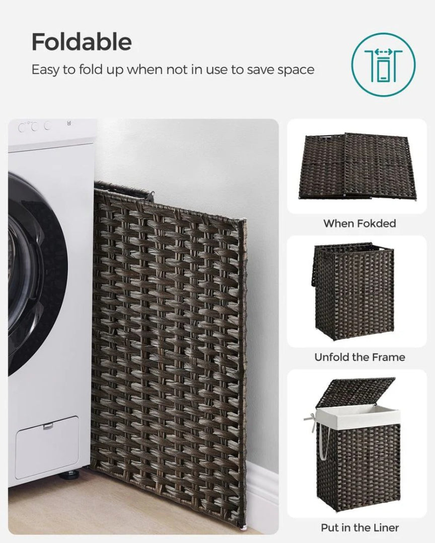Laundry Basket With Lid 23.8 Gallon Rattan Hamper 23.6in High – product view 18 | Ridgefield Furniture