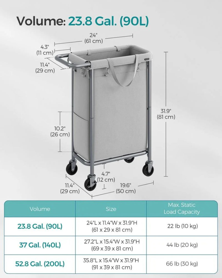Laundry Basket With Wheels 23.8 Gallon Slim Hamper 31.9in High – product view 7 | Ridgefield Furniture