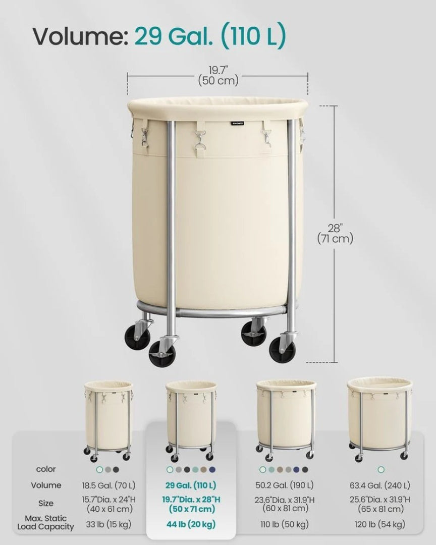 Laundry Basket With Wheels 29 Gallon Removable Bag 28in High – product view 11 | Ridgefield Furniture