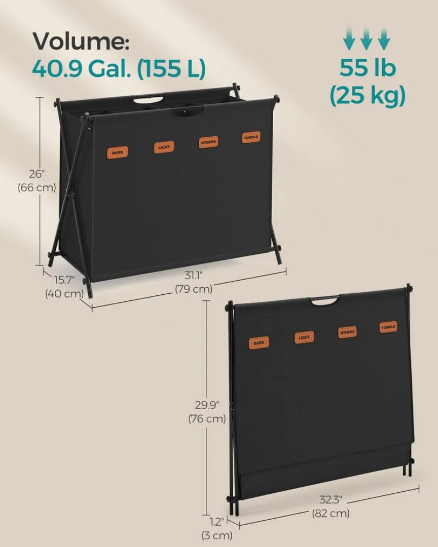 Laundry Hamper 4 Section 40.9 Gallon Collapsible Sorter – product view 17 | Ridgefield Furniture