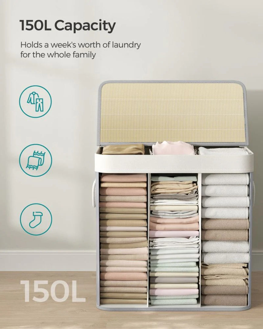 Laundry Hamper With Lid 3 Section 39.6 Gallon Sorter – product view 6 | Ridgefield Furniture