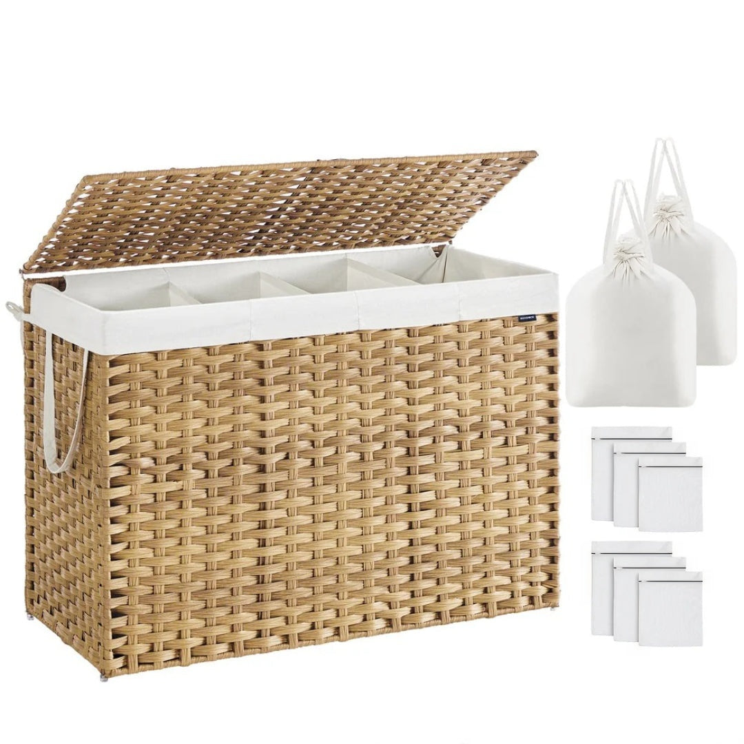 Laundry Hamper With Lid 34 Gallon 2 Section Rattan Basket – product view 5 | Ridgefield Furniture