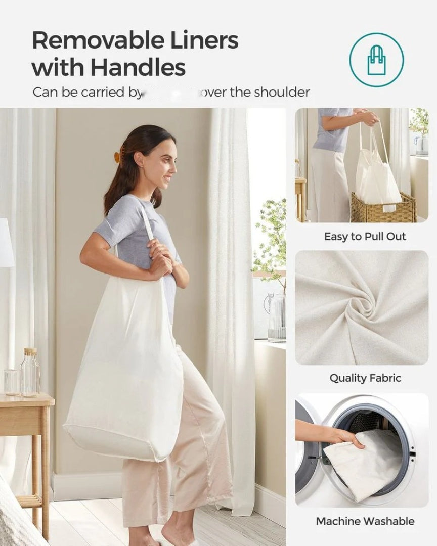 Laundry Hamper With Lid 34 Gallon 2 Section Rattan Basket – product view 8 | Ridgefield Furniture