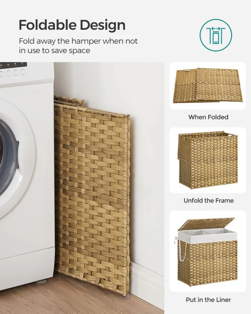 Laundry Hamper With Lid 34 Gallon 2 Section Rattan Basket – product view 12 | Ridgefield Furniture