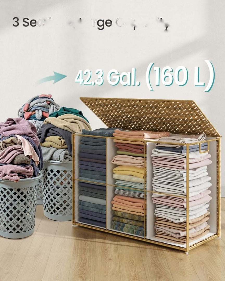 Laundry Hamper With Lid 34 Gallon 2 Section Rattan Basket – product view 15 | Ridgefield Furniture