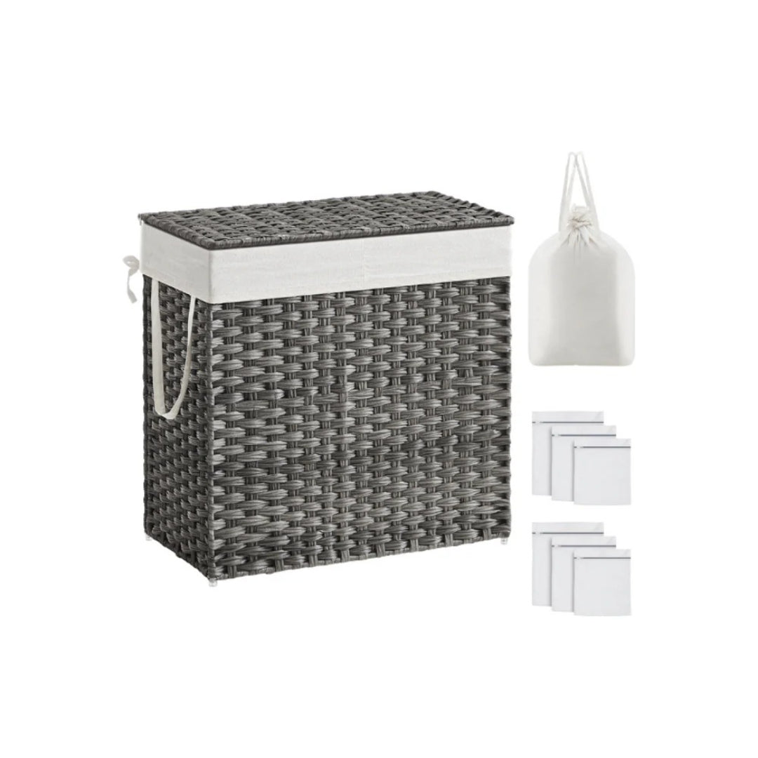 Laundry Hamper With Lid 34 Gallon 2 Section Rattan Basket – product view 17 | Ridgefield Furniture