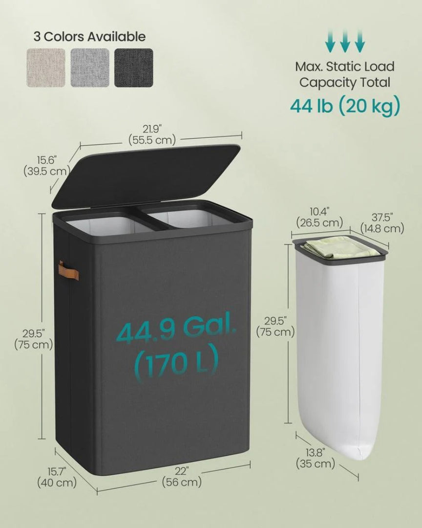 Laundry Hamper With Lid 44.9 Gallon 2 Compartment Sorter – product view 8 | Ridgefield Furniture
