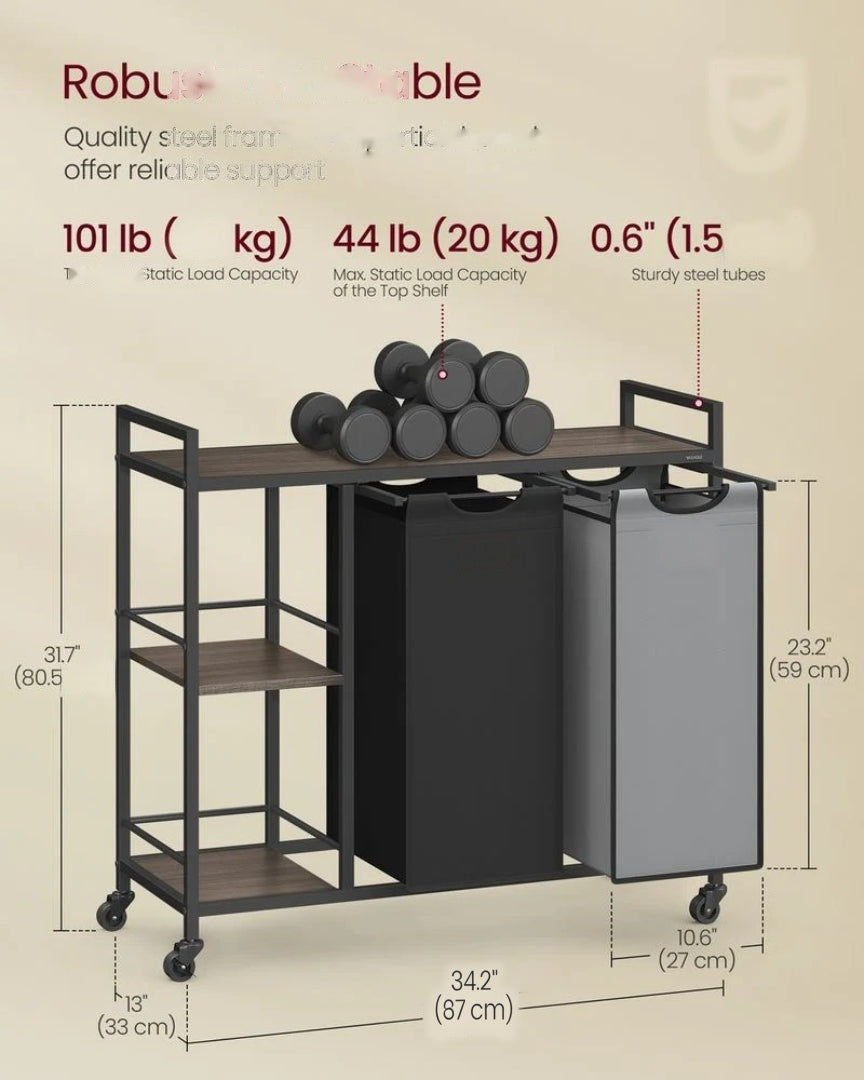 Laundry Hamper With Wheels 2 Compartments 26.4 Gallon Sorter – product view 6 | Ridgefield Furniture