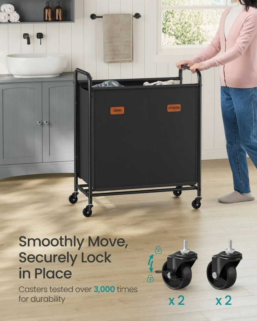 Laundry Hamper With Wheels 2 Section 37 Gallon Sorter – product view 4 | Ridgefield Furniture