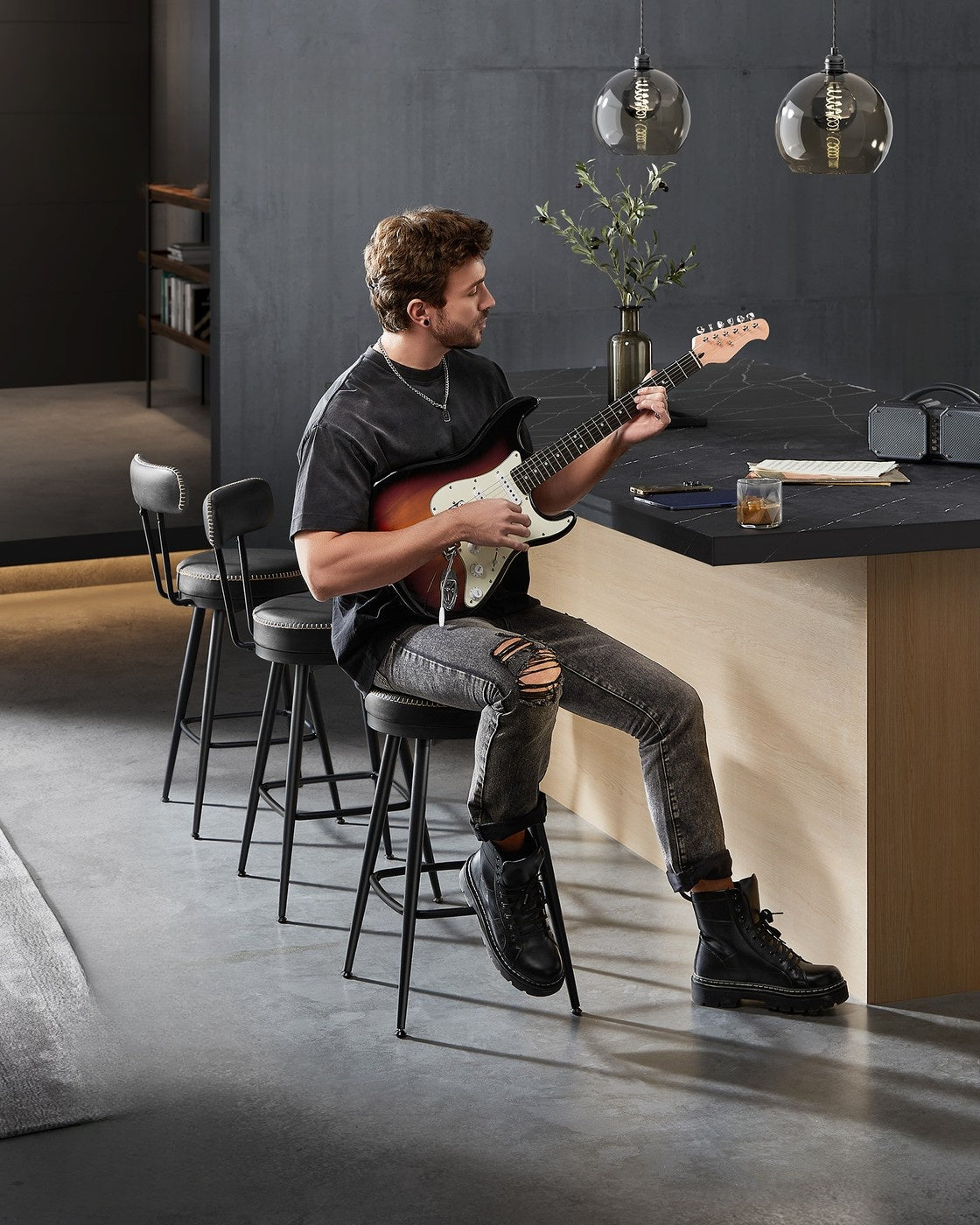 Leather Bar Stools With Backs, 360 Degree Swivel Seat 35.8 Or 39.8 Inch - product photo 75