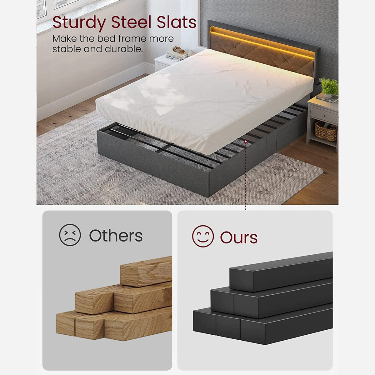 LED Bed Frame Queen Size With Headboard And 4 Drawers - product photo 07