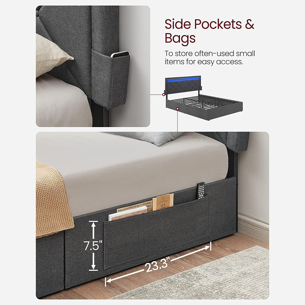 LED Bed Frame Queen Size With Headboard And 4 Drawers - product photo 08