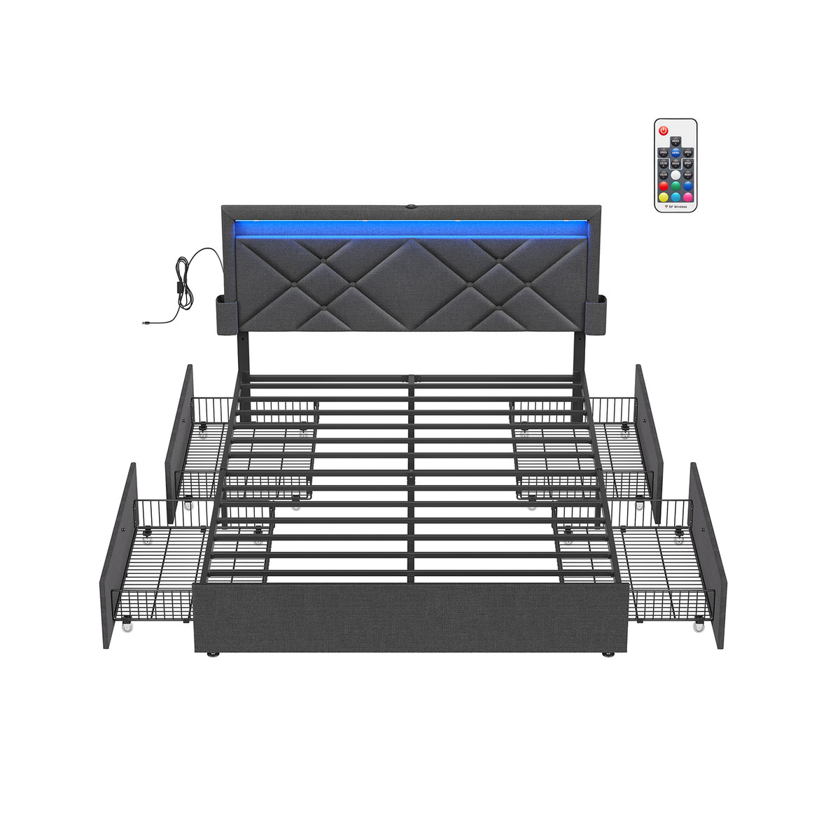 LED Bed Frame Queen Size With Headboard And 4 Drawers - product photo 15