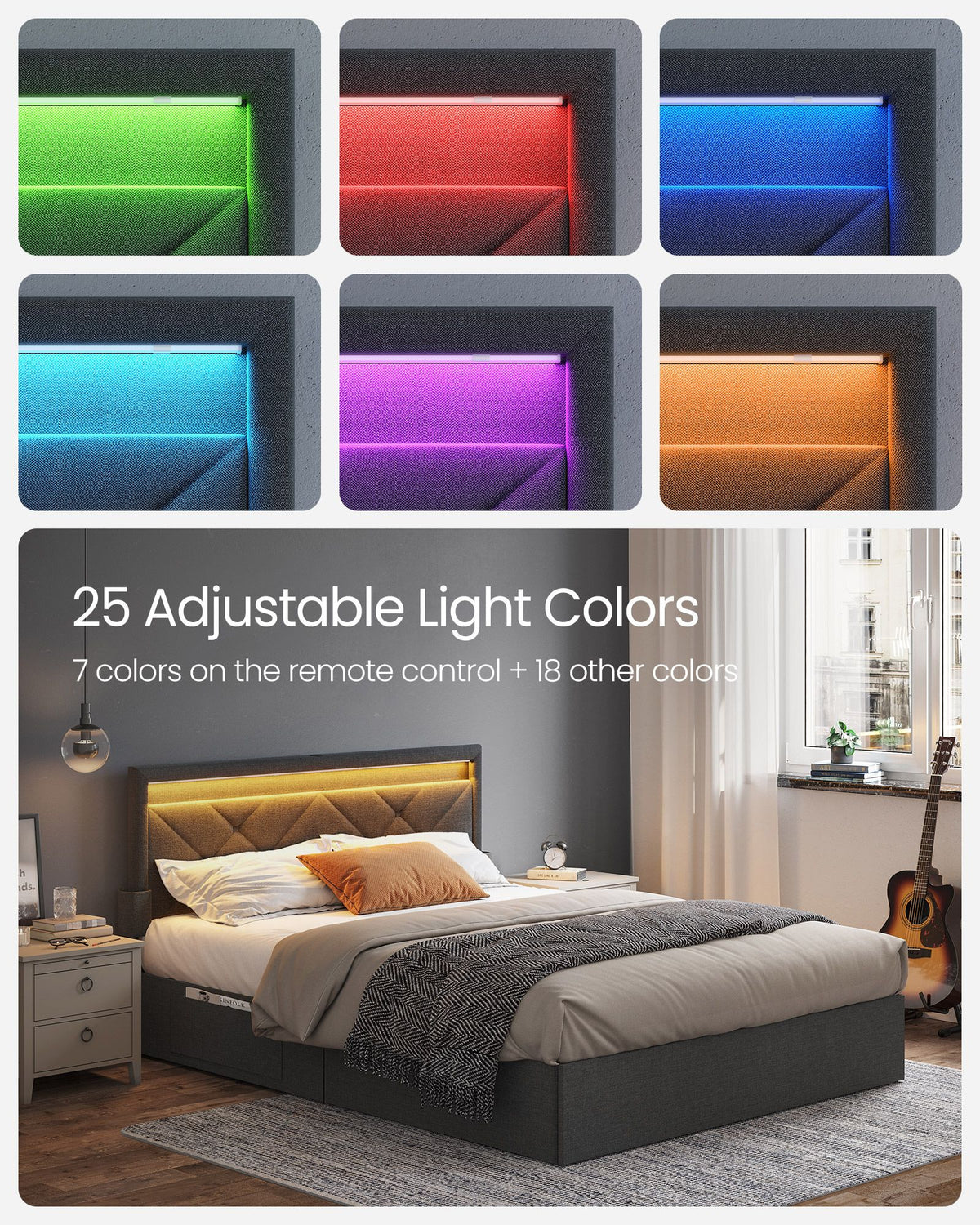 LED Bed Frame Queen Size With Headboard And 4 Drawers - product photo 16