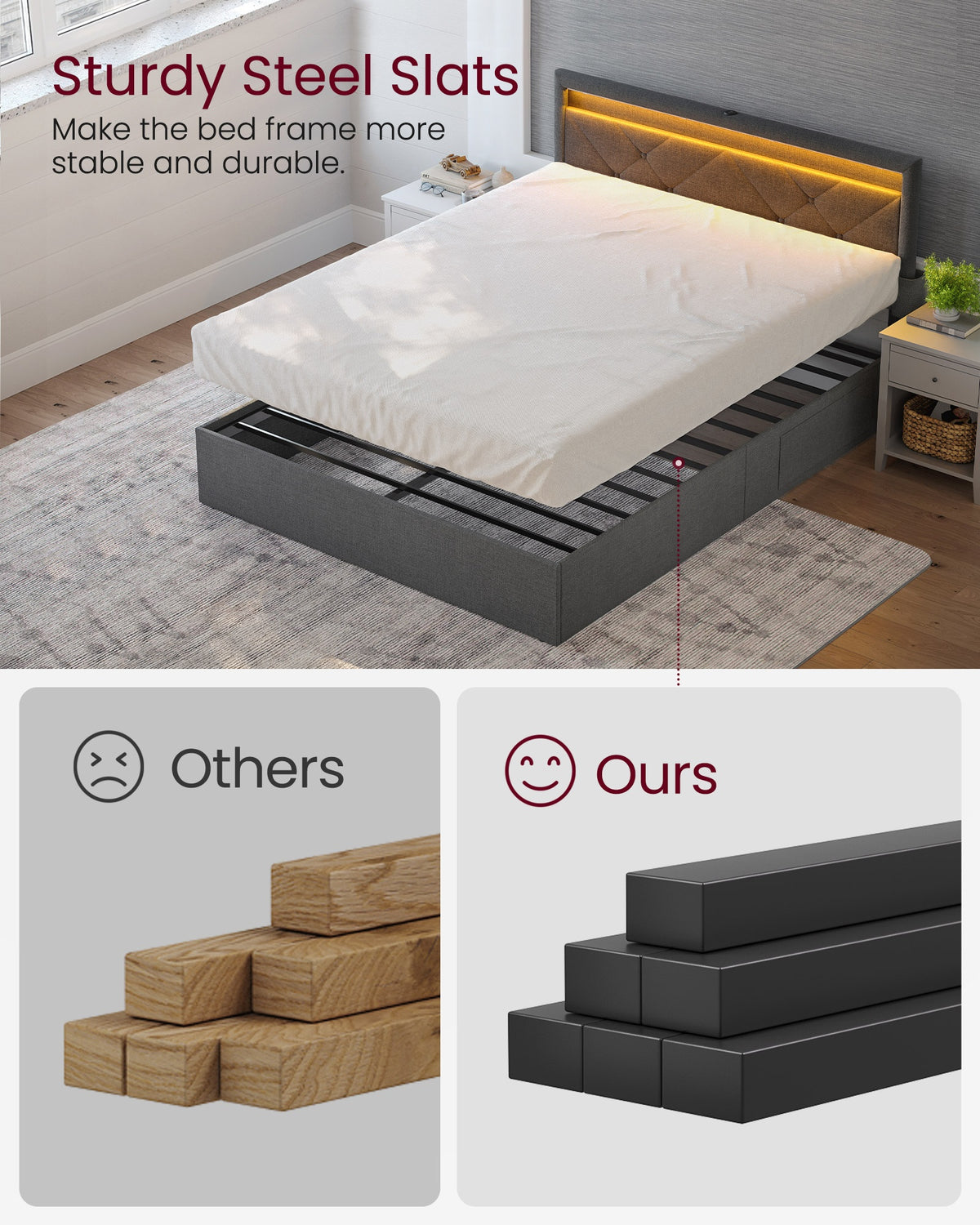 LED Bed Frame Queen Size With Headboard And 4 Drawers - product photo 22