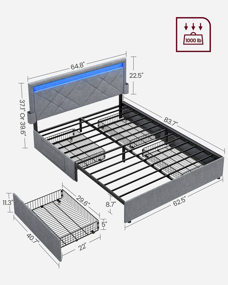 LED Bed Frame Queen Size With Headboard And 4 Drawers - product photo 28