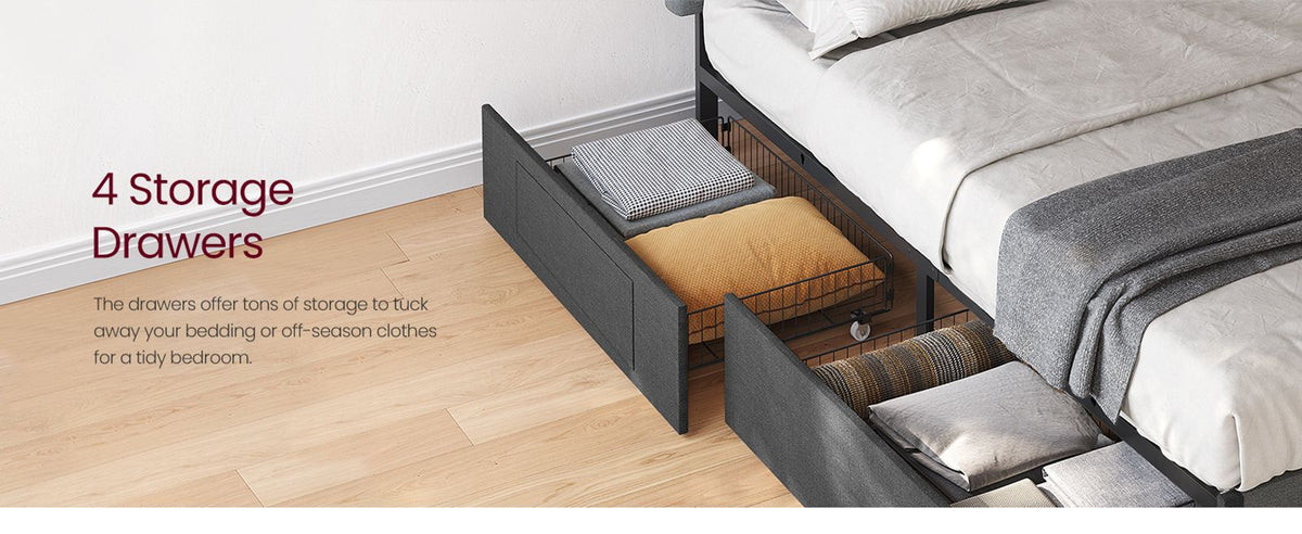 LED Bed Frame Queen Size With Headboard And 4 Drawers - product photo 35