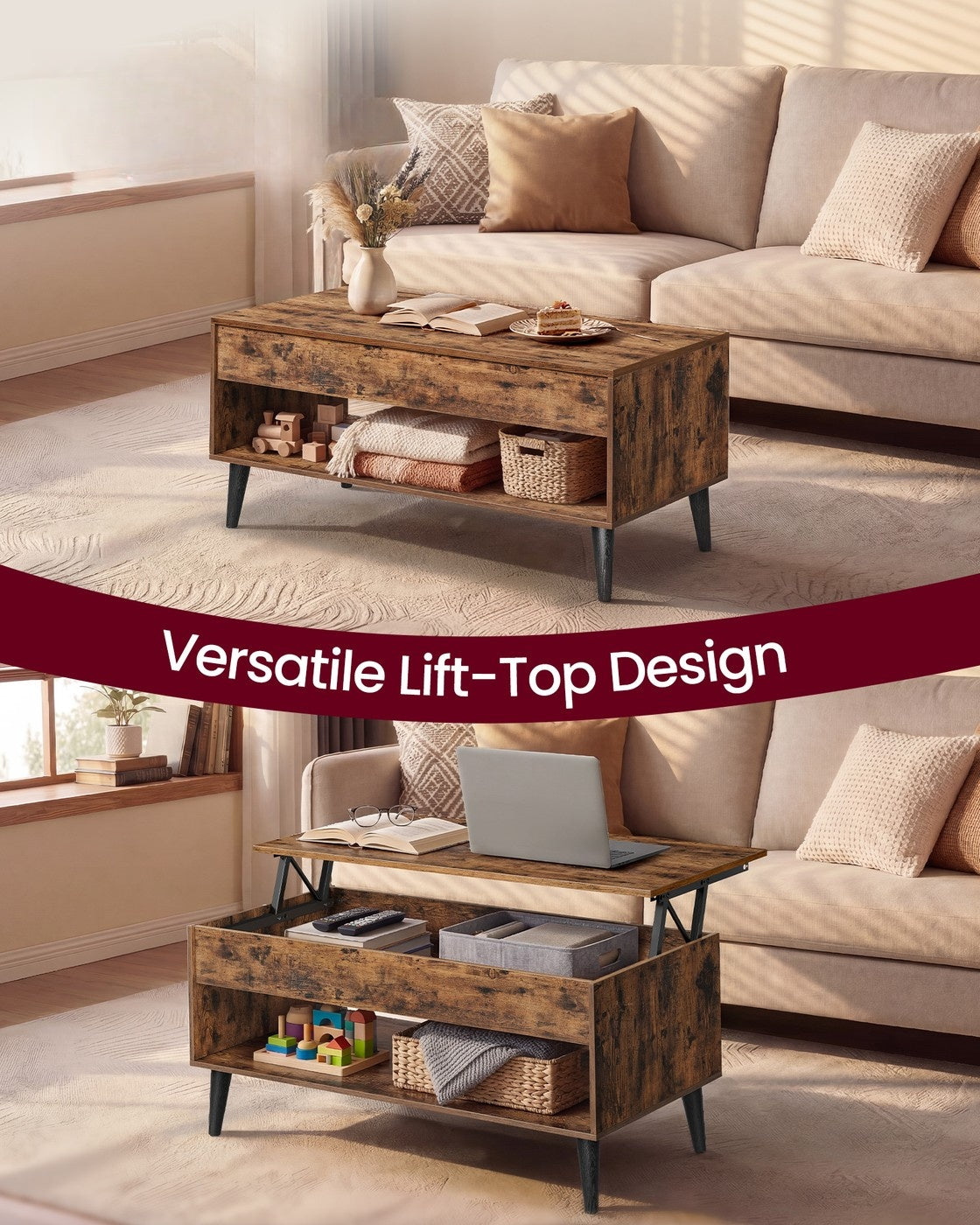 Lift Top Coffee Table With Hidden Storage Compartment, Living Room - product photo 14