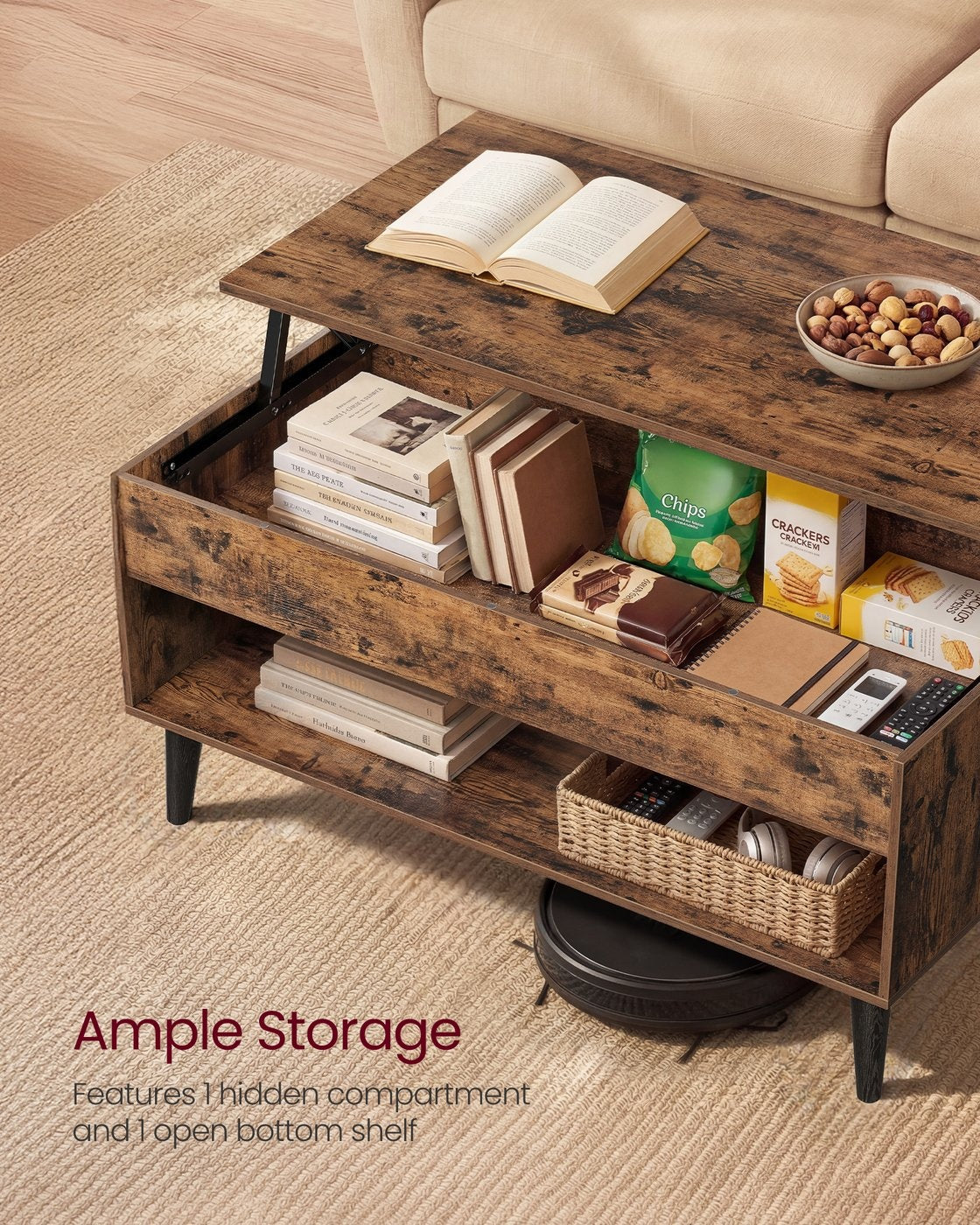 Lift Top Coffee Table With Hidden Storage Compartment, Living Room - product photo 17