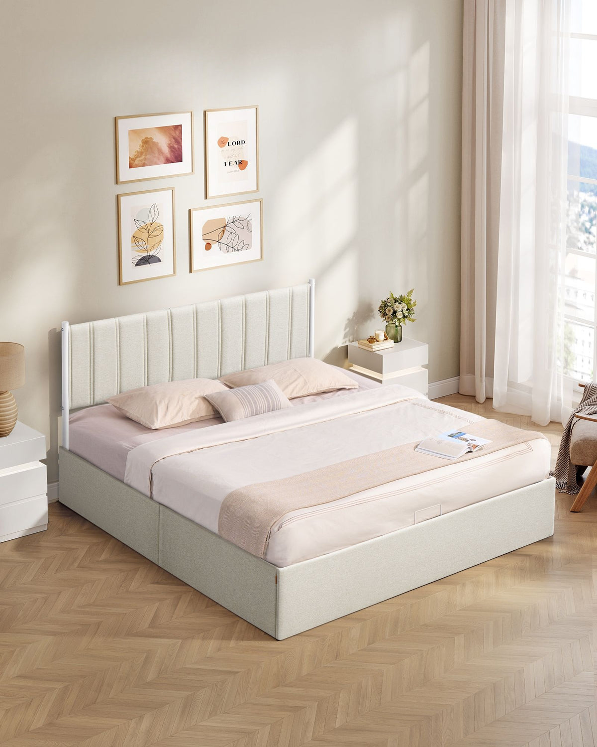 Lift Up Storage Bed Frame King Size With Upholstered Headboard - product photo 16