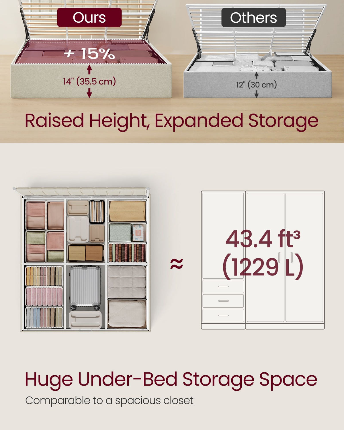 Lift Up Storage Bed Frame King Size With Upholstered Headboard - product photo 17