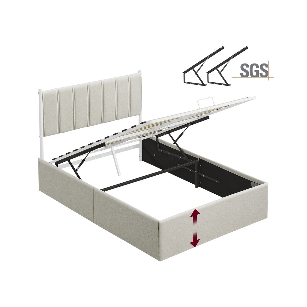 Lift Up Storage Bed Frame Queen Size With Upholstered Headboard - product photo 08