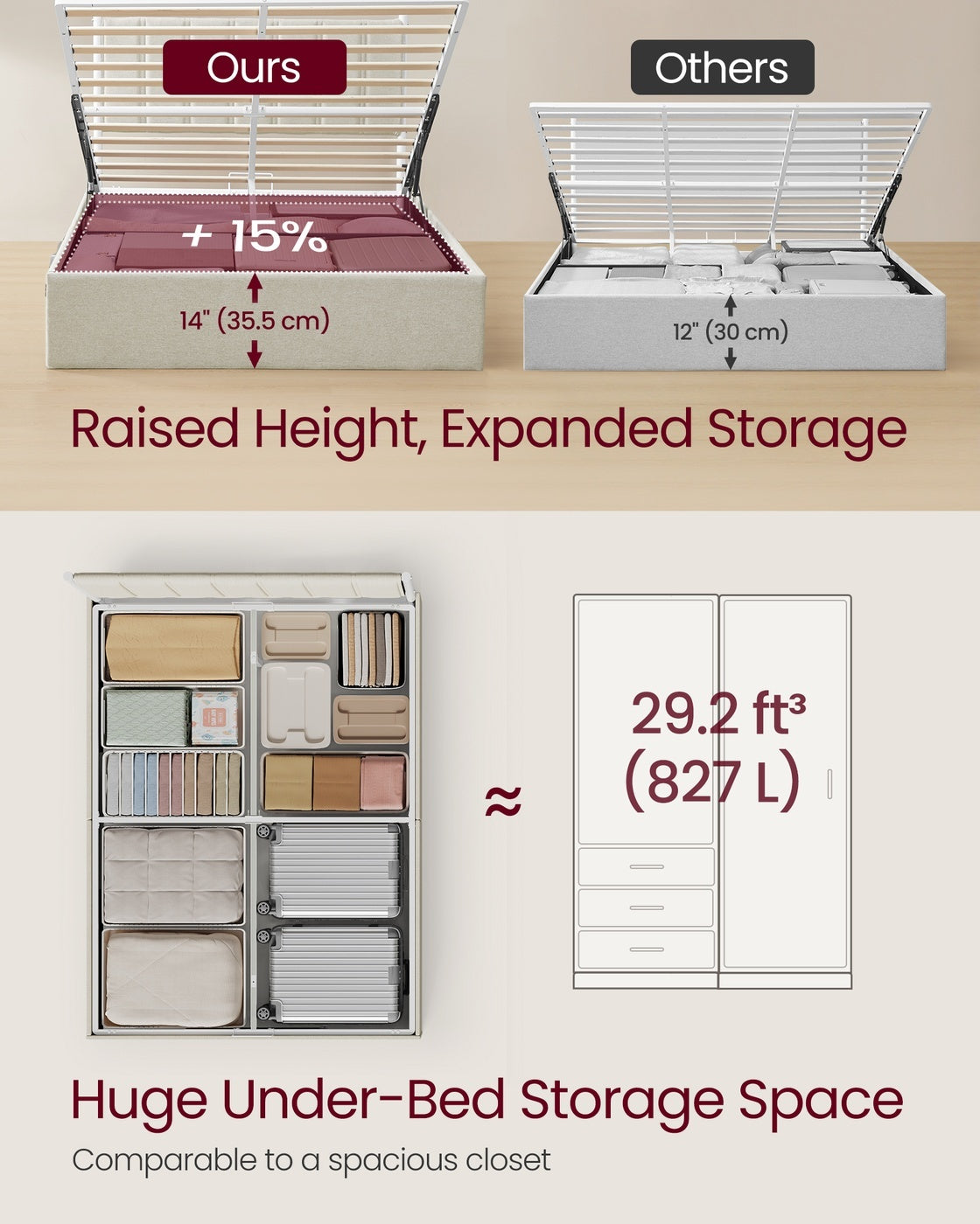 Lift Up Storage Bed Frame Queen Size With Upholstered Headboard - product photo 10