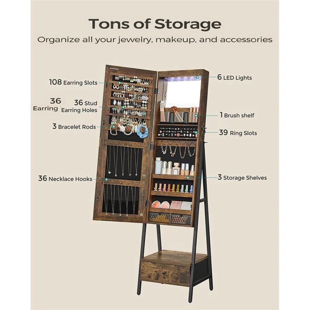 Lockable Jewelry Armoire With Full Length Mirror And Storage – product view 6 | Ridgefield Furniture