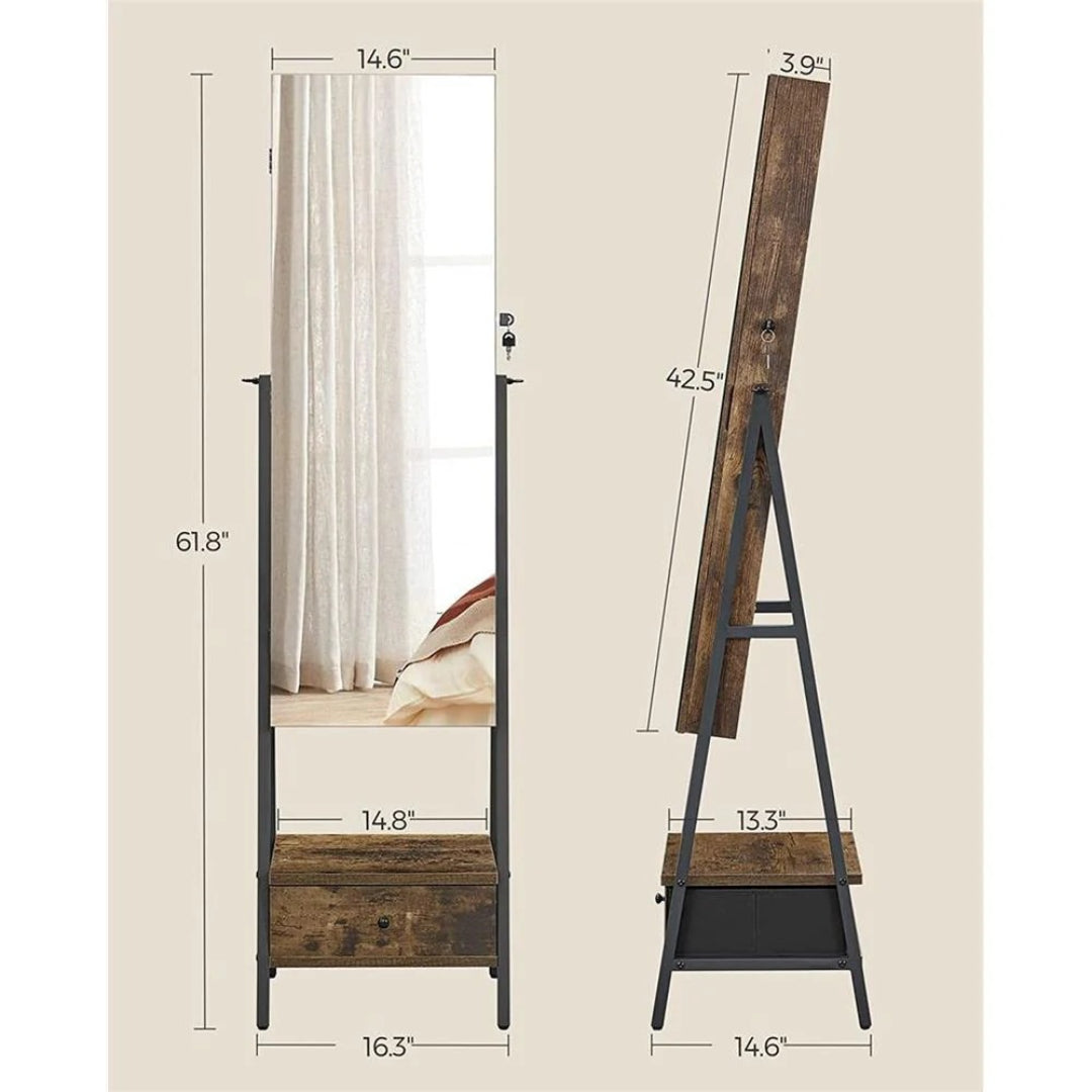 Lockable Jewelry Armoire With Full Length Mirror And Storage – product view 9 | Ridgefield Furniture
