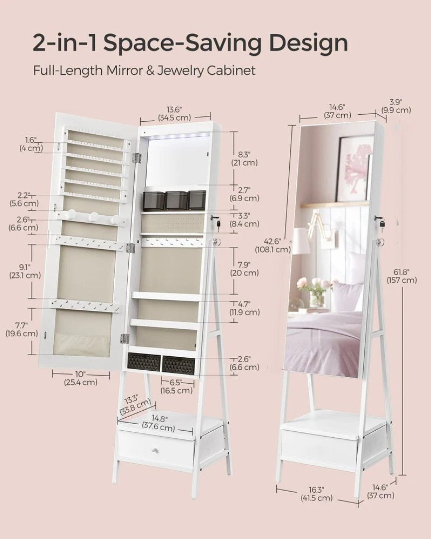 Lockable Jewelry Armoire With Full Length Mirror And Storage – product view 13 | Ridgefield Furniture