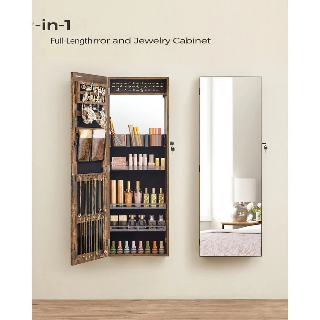 Lockable Mirror Jewelry Cabinet Armoire Wall Or Door Mounted – product view 6 | Ridgefield Furniture