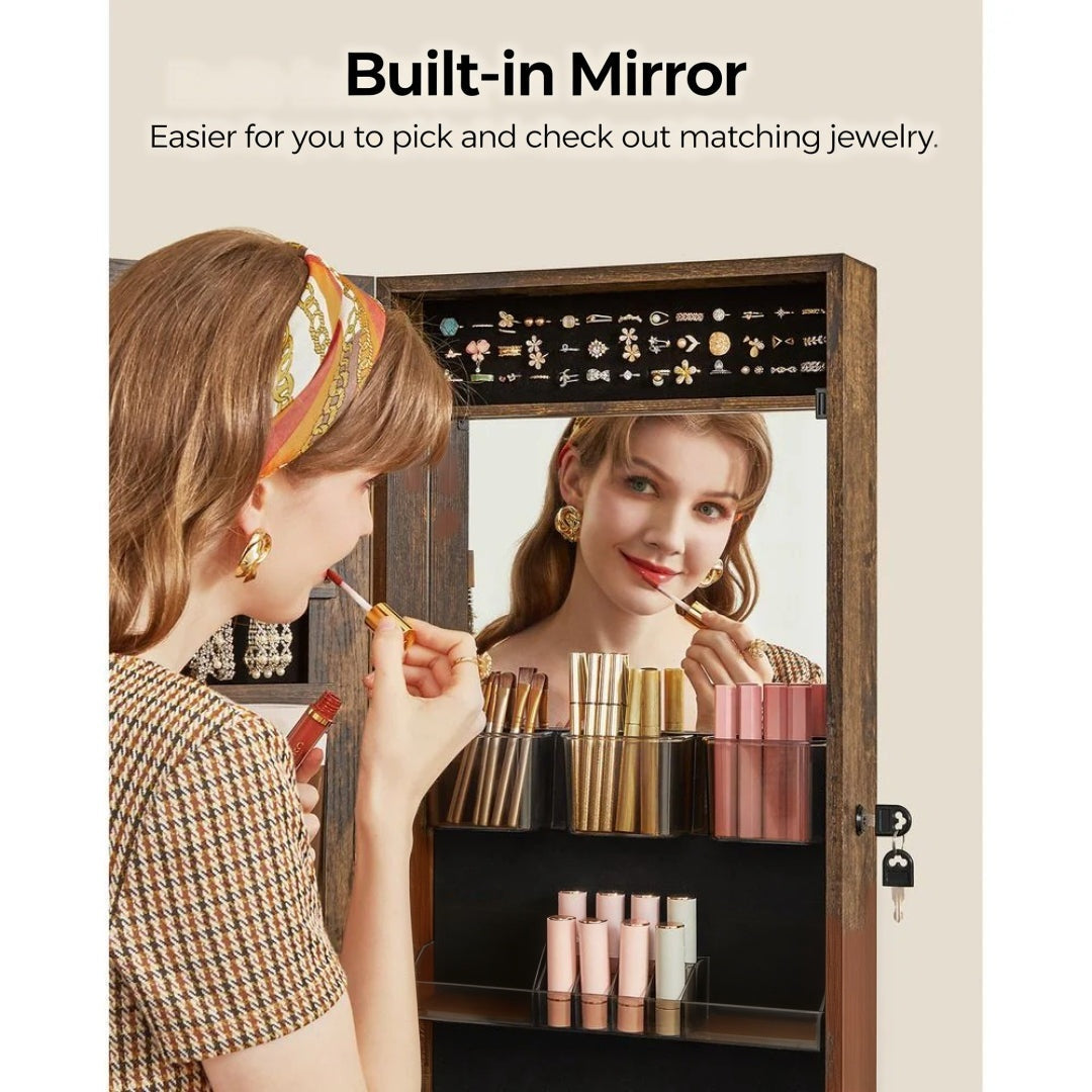 Lockable Mirror Jewelry Cabinet Armoire Wall Or Door Mounted – product view 8 | Ridgefield Furniture