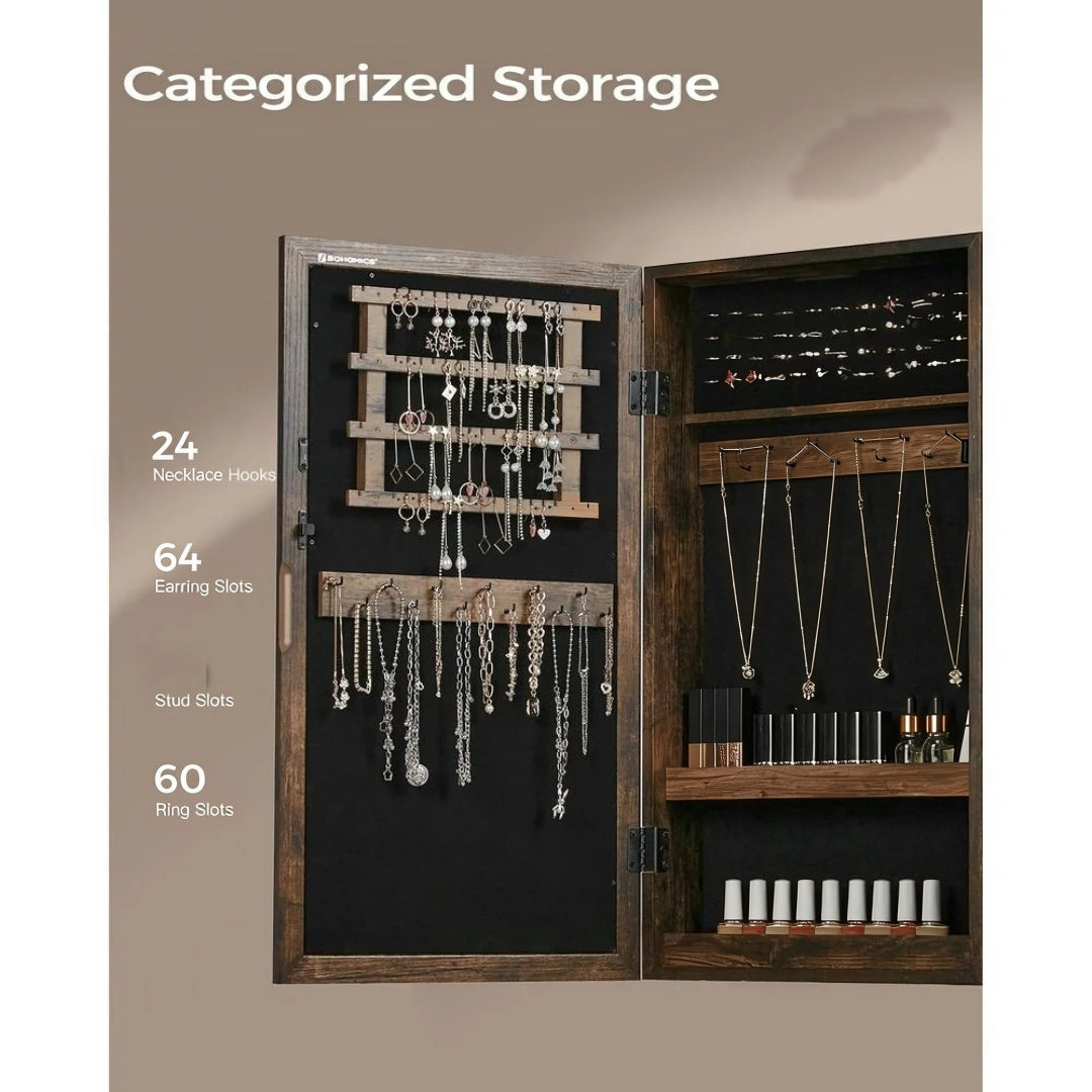 Lockable Mirror Jewelry Cabinet Wall Mounted Organizer – product view 12 | Ridgefield Furniture