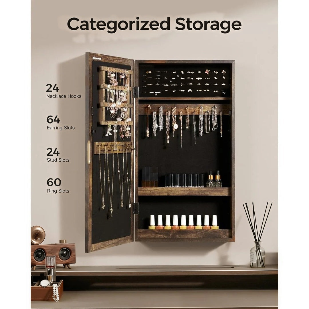 Lockable Mirror Jewelry Cabinet Wall Mounted Organizer – product view 13 | Ridgefield Furniture
