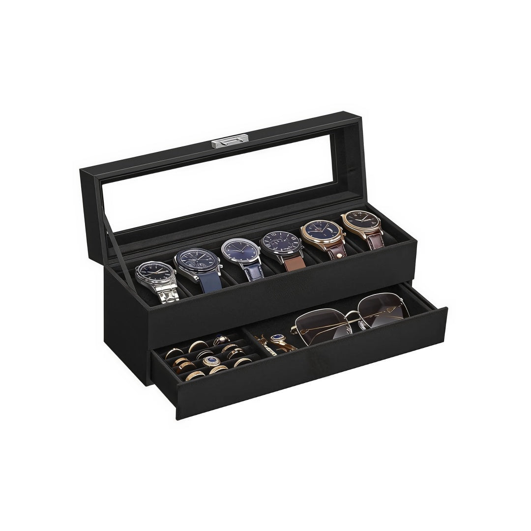 Lockable Watch Box With Glass Lid 6 8 Or 12 Slot – product view 1 | Ridgefield Furniture
