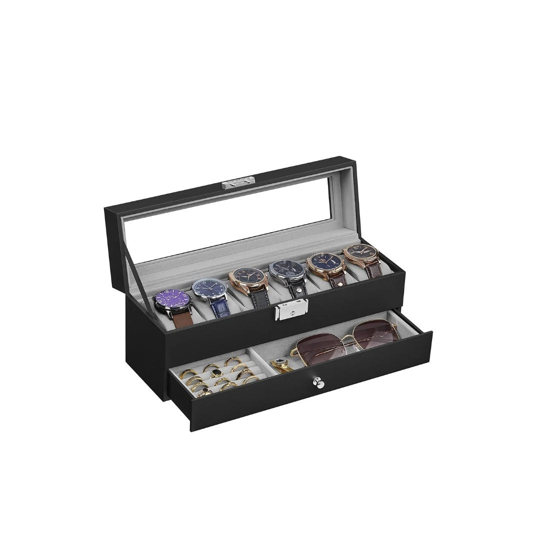 Lockable Watch Box With Glass Lid 6 8 Or 12 Slot – product view 2 | Ridgefield Furniture