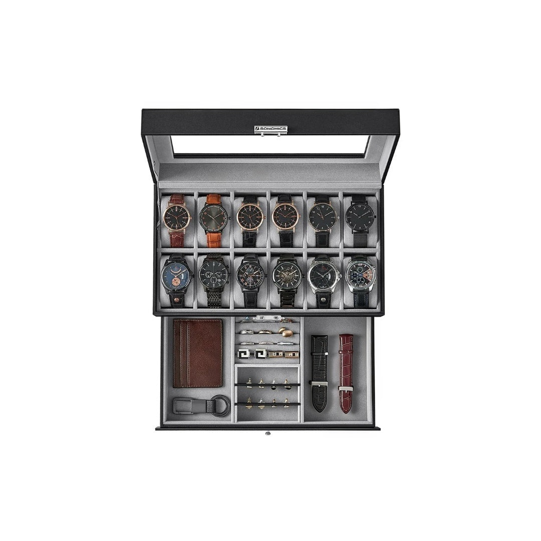 Lockable Watch Box With Glass Lid 6 8 Or 12 Slot – product view 5 | Ridgefield Furniture