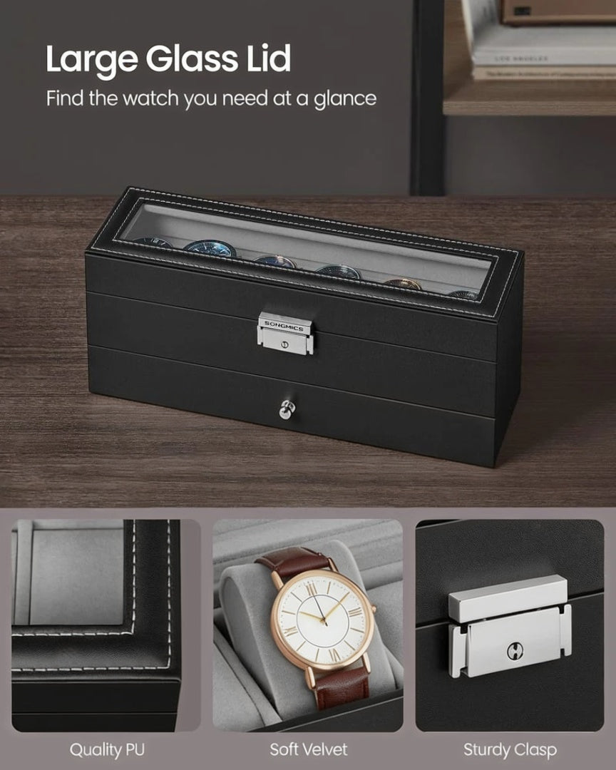 Lockable Watch Box With Glass Lid 6 8 Or 12 Slot – product view 11 | Ridgefield Furniture