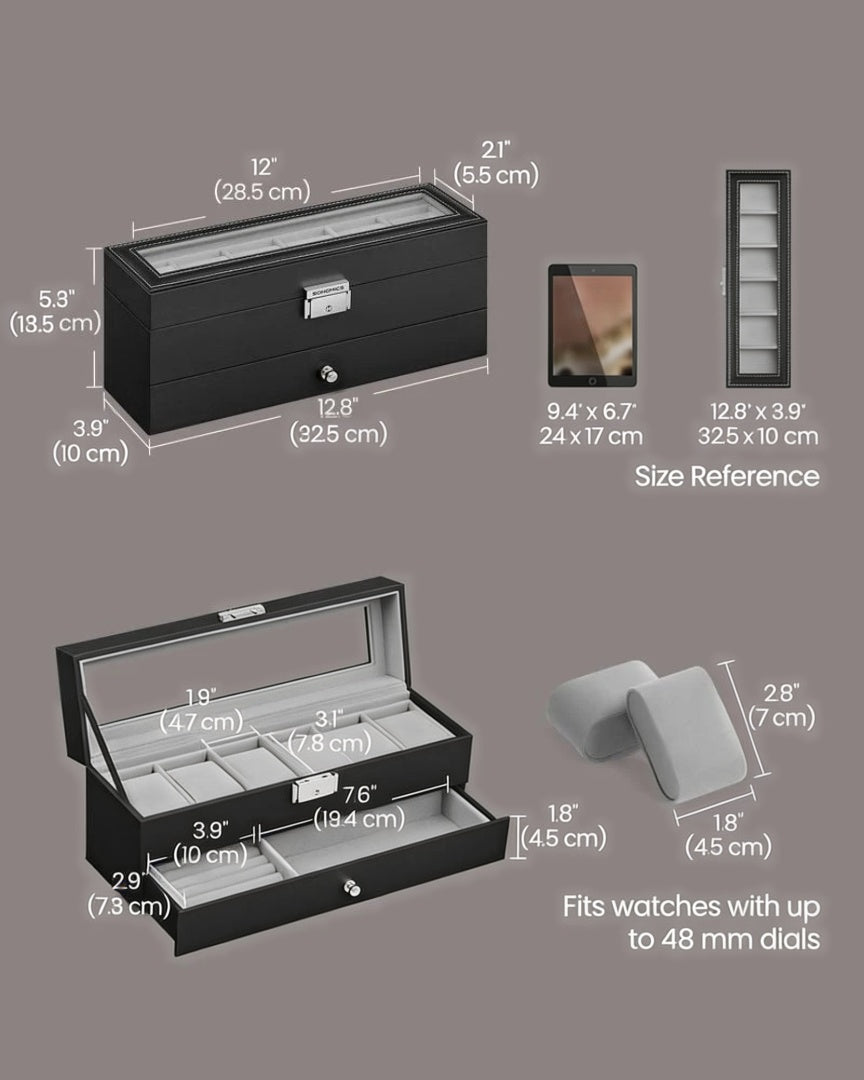 Lockable Watch Box With Glass Lid 6 8 Or 12 Slot – product view 13 | Ridgefield Furniture