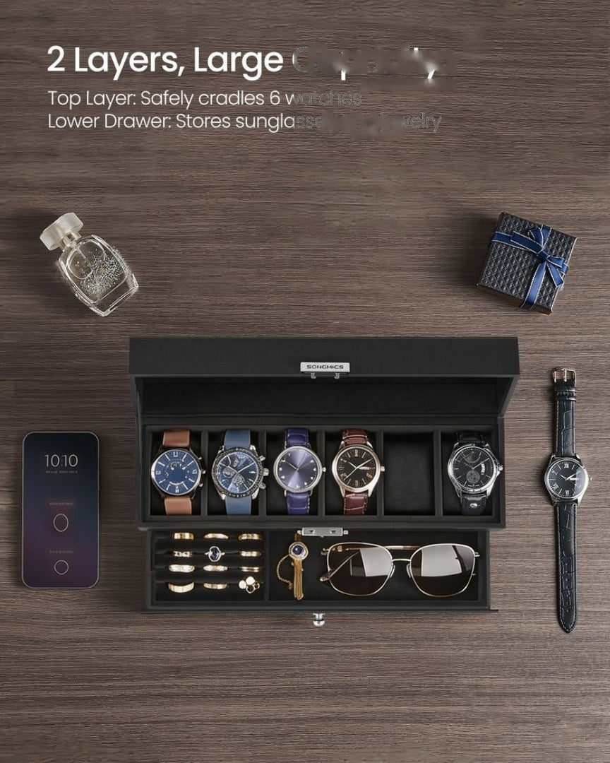 Lockable Watch Box With Glass Lid 6 8 Or 12 Slot – product view 27 | Ridgefield Furniture